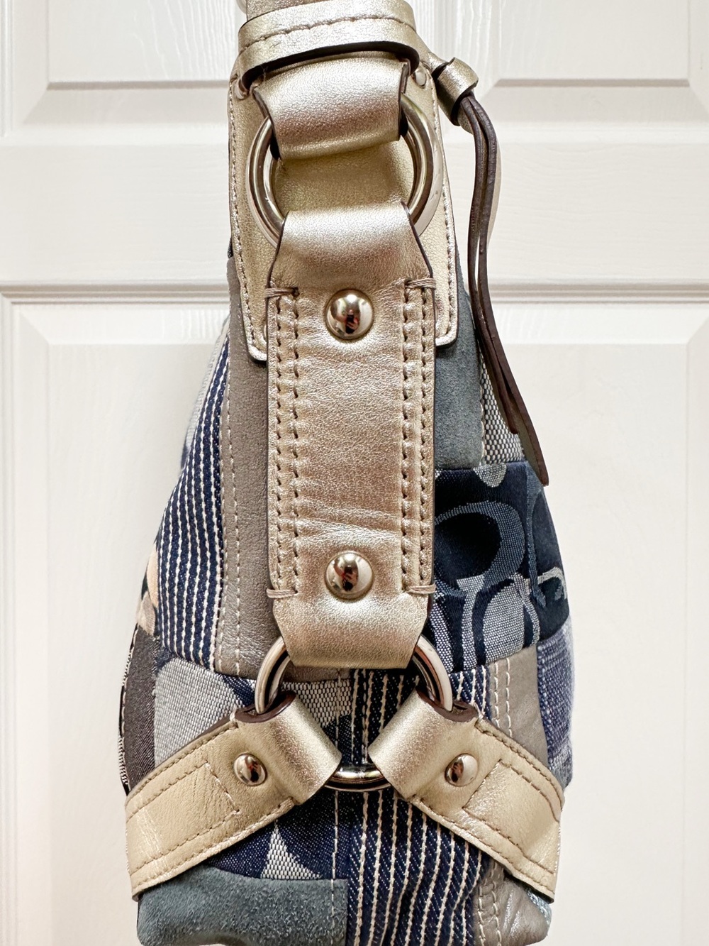 Coach Carly Small Denim Patchwork Hobo Shoulder Bag Blue Multi Vintage Y2K - Picture 7 of 17